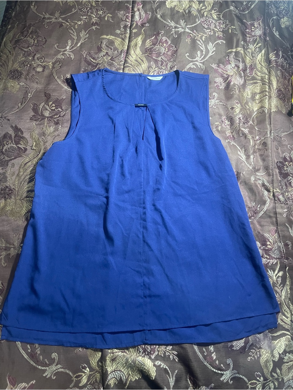 Calvin Klein Sleeveless Pleated Royal Blue Blouse